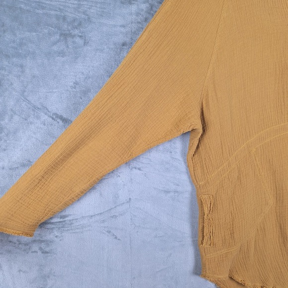 Womens Top Medium Oversized Muslin Boho Lagenlook Frayed Button Up Gauzy Tunic - Picture 3 of 8